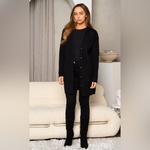 BLACK WOMEN'S LONG SLEEVE FRONT BUTTON BOYFRIEND SWEATER CARDIGAN
